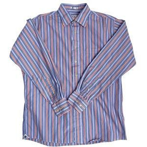 Peter Millar Mens L 16.5 Blue Coral Striped Button Down Dress Shirt